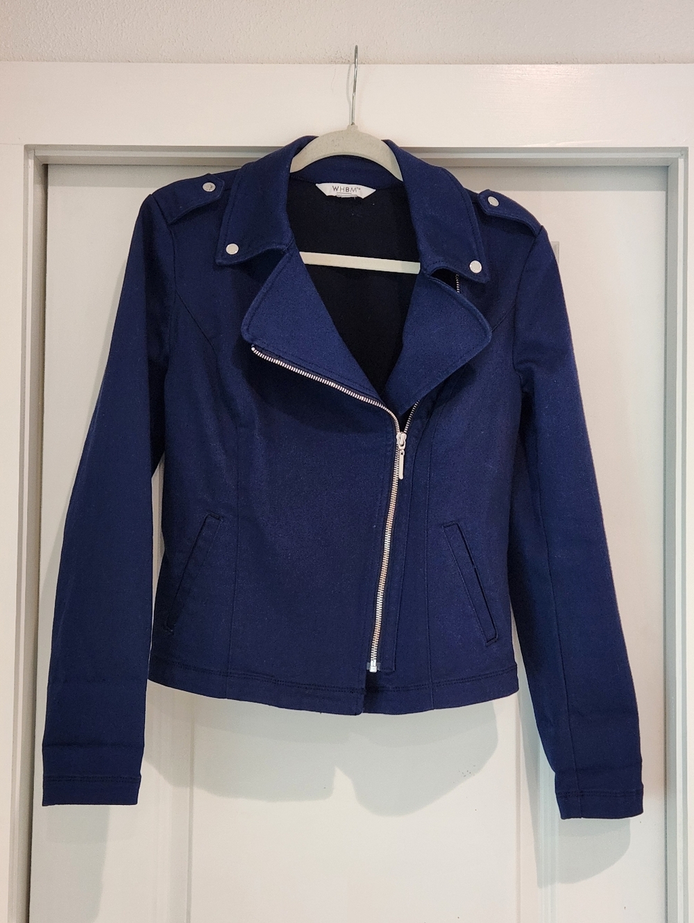 White House Black Market Navy Asymmetrical Motorcycle Zip Women's Jacket Size S